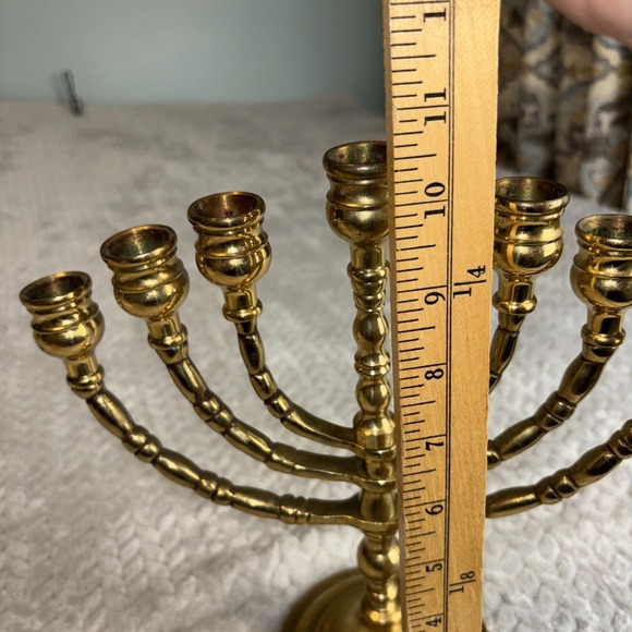 Vintage Menorah 7 Arm 10" Rotating Swing Arms Heavy Solid Brass Candelabra - Picture 9 of 10